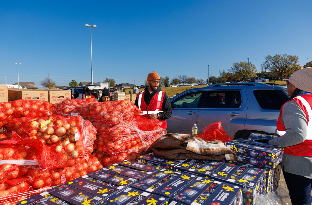 Community members with food